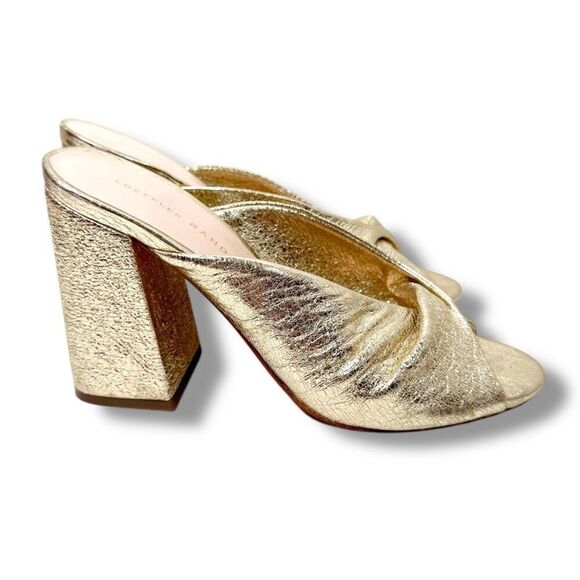 Loeffler Randall Women's Laurel Leather Flared Block Heel Gold Slide Sandals 6.5 - Picture 4 of 12